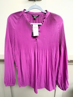 Ralph Lauren Pleated Magenta Long-Sleeve Blouse